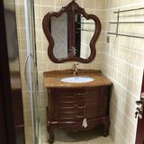 欧式仿古浴室柜实橡木雕花简约小美式卫浴柜洗手洗漱大理玉石台盆