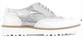 8折欧洲正品代购 Hogan 2016 银色拼白色系带女布洛克皮鞋·