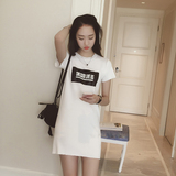 【天天特价】新款韩版宽松显瘦中长款T短袖数字印花T恤衫女打底裙