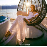 马尔代夫V领性感吊带白色礼服裙海边连衣裙旅游度假沙滩长裙女