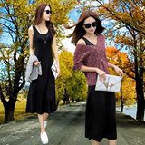 两件套连衣裙女2016秋新款韩版中长款长袖针织毛衣长裙时尚套装潮