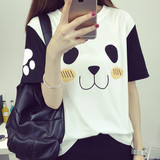 夏季韩版卡通女打底衫女印花熊猫可爱宽松短袖t恤女学生半袖体恤
