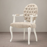 美式实木扶手餐椅 复古做旧休闲咖啡椅 卧室书房椅子 白色餐桌椅