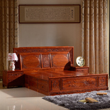 红木床1.8米 缅甸花梨双人床中式仿古雕花高箱抽屉大果紫檀舒雅床