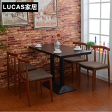 仿实木纹洽谈桌椅组合 简约现代咖啡厅餐厅铁质布艺休闲桌椅整装