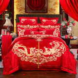 新婚庆四件套大红刺绣全棉贡缎龙凤百子图结婚六八十多件床上用品