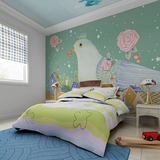 3D卡通墙纸手绘鸽子大型幼儿园壁画儿童房卧室背景墙无纺布壁纸