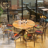 loft 工业风西餐厅大圆桌  复古咖啡厅桌椅组合 酒吧铁艺做旧餐椅
