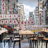 3D街景墙纸香港立体街道壁画饭店咖啡厅酒吧休闲吧无缝餐厅壁纸