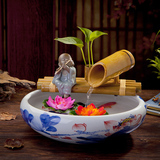 竹子流水摆件创意陶瓷风水轮喷泉招财鱼缸加湿器客厅桌面水景装饰