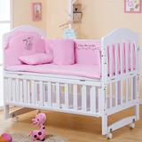 呵宝婴儿床实木可变书桌儿童床多功能白色婴儿摇篮床宝宝床送蚊帐