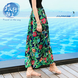 夏季沙滩裙波西米亚雪纺长裙半身裙海边度假中高腰修身显瘦印花