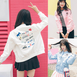 16秋季韩版时尚贴布字母印花原宿BF风涂鸦棒球服女学生长袖外套潮
