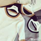 warmo 2016夏季新款韩版修身圆领条纹中袖针织衫冰丝打底T恤女潮