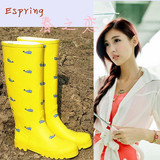 特价韩国专柜长筒黄色鲸鱼雨靴质感女款高筒雨鞋果冻外贸橡胶水鞋