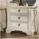 定制 新古典纯白色实木床头柜 法式复古做旧卧室床边柜储物柜特价