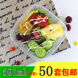 591ml 正方形一次性塑料快餐盒外卖打包饭盒水果沙拉盒 加厚带盖