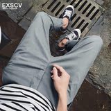 Exscv夏季日系束脚裤男个性裤脚拉链设计休闲修身九分小脚青少年