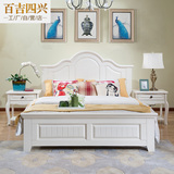 欧式实木床双人床 地中海全实木床1.5米1.8米白色简约美式实木床