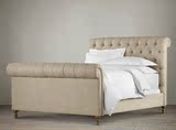 欧式美式实木复古做旧拉扣皮艺床1.8  2.0米样板房酒店软包床特价