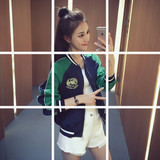 2016夏季新款韩版长袖短外套女立领上衣初秋拼色刺绣棒球服外套薄
