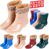 夏冬两用保暖女士雨鞋韩国时尚中筒雨靴防滑防水加绒水鞋水靴胶鞋