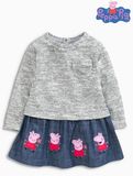 英国NEXT正品童装女童女宝宝佩佩猪乔治系列印花针织连衣裙毛衣裙