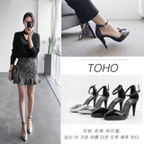 Vamp-尚港 韩版一字扣单鞋尖头细跟高跟鞋黑色OL防水台职业女单鞋