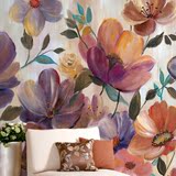 美式田园彩色花卉墙纸 客厅电视背景墙壁纸 手绘油画定制大型壁画
