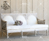 美式法式复古实木做旧家具 客厅单人藤艺沙发 咖啡椅休闲三人沙发
