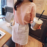 韩版夏季女士宽松衬衫包臀半身裙子学生短裙套装棉麻连衣裙两件套
