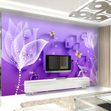 简约电视背景墙壁纸现代3d立体客厅影视墙壁画温馨紫色墙纸无纺布