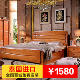 现代简约全实木床中式双人床 1.8 1.5米储物高箱床橡胶木床 婚床