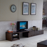 现代新中式客厅家具 火烧石可伸缩实木电视柜储物玄武石地柜
