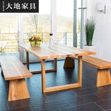 美式实木餐桌咖啡厅桌椅组合复古泡茶桌办公长桌时尚原木休闲茶桌