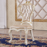 欧式餐椅全橡木框架皮椅餐桌椅组合白色双面雕花真皮餐椅酒店椅