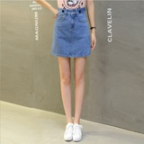 夏季韩版牛仔短裙女学生高腰显瘦背带a字包臀一步半身裙学院风潮