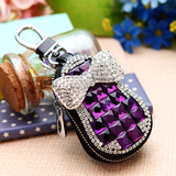 韩国创意高档牛皮水晶通用汽车钥匙包女可爱镶钻钥匙扣水钻锁匙包