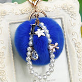 韩国创意礼品水钻D字母汽车钥匙扣女包挂件钥匙链圈兔毛绒球饰品
