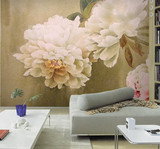 唯美淡雅工笔画 大型客厅电视背景墙纸壁画卧室沙发壁纸 牡丹花卉