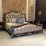 欧式床双人床1.8米 美式床实木皮艺床新古典床法式床欧式深色家具