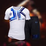2016新款男装短袖运动套装潮男足球服短袖t恤桖两件套修身大码潮