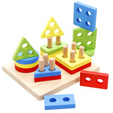 木质立体拼图几何形状认知幼儿童益智力积木制宝宝玩具0-1-2-3岁
