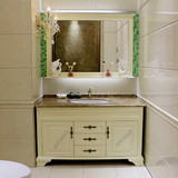 箭牌美式浴室柜组合大理石台面红橡实木欧式洗漱台落地洗脸面盆柜