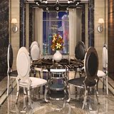 现代大理石餐桌圆桌 欧式6人餐台 简约小户型不锈钢餐桌椅组合