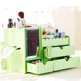 宜家木质化妆品收纳盒抽屉式桌面梳妆台多层简约整理盒欧式带镜子