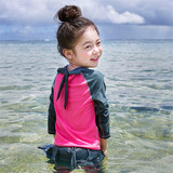 2016韩版新款儿童泳衣女长袖防晒沙滩泳装韩国出口女童分体游泳衣
