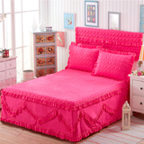 韩版纯色夹棉花边床裙单件 床罩四件套床头罩被套枕套床上用品1.8