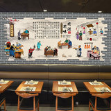 中式传统饮食文化复古砖纹壁纸餐厅酒楼饭馆个性背景墙纸大型壁画