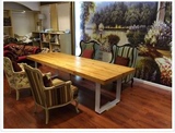 欧美铁艺实木餐桌实木长方形办公桌会议长桌电脑桌工作台咖啡桌椅